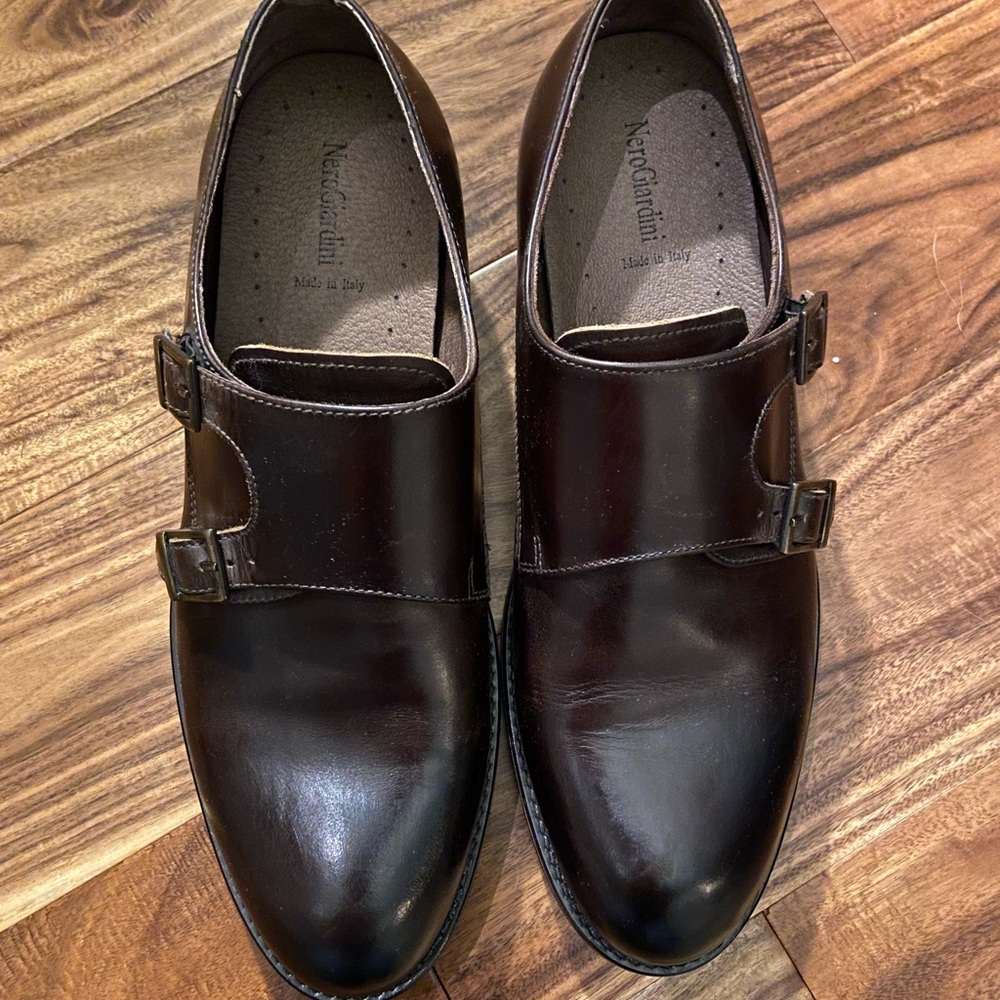 Nero Giardini Italian Leather Dress Oxford Monk Strap Shoes